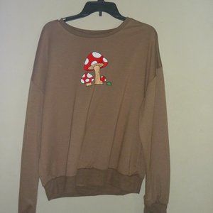 ROMWE Aesthetic Large Brown Mushroom Sweatshirt